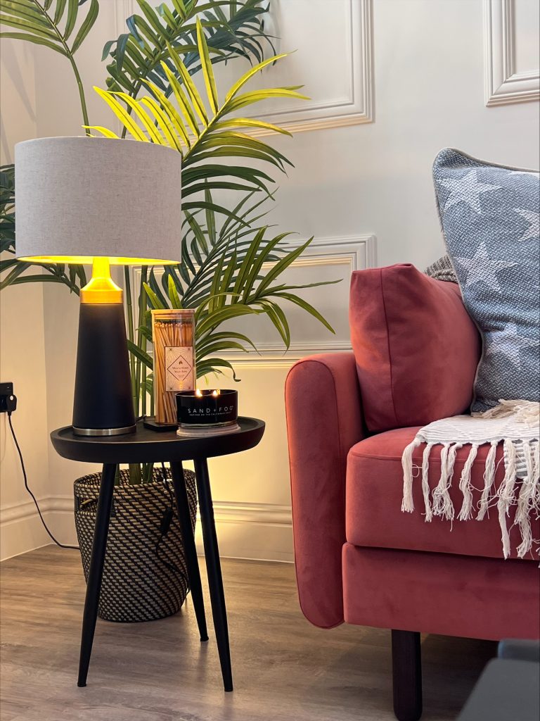 hiring an interior designer, sofa plant and lamp set up 